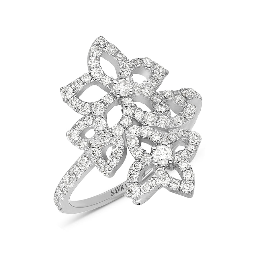 Diamond Two Flower Open Ring in 18k gold