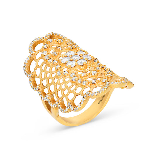 Yellow Gold Scalloped Filigree Diamond Ring
