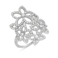 Clustered Flowers Shaped Pave Diamond Elongated Ring