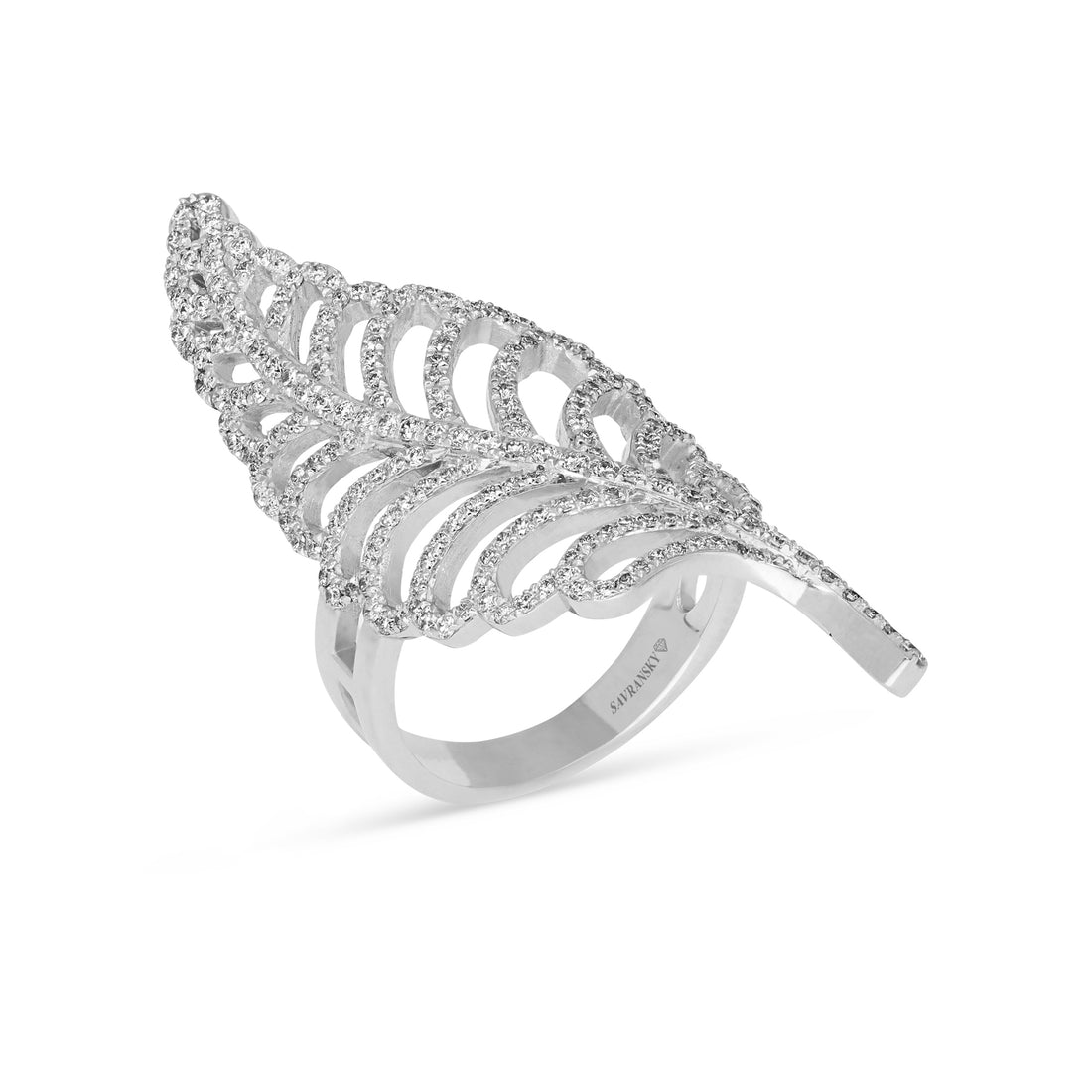 Diamond Pave Curved Leaf Elongated Ring