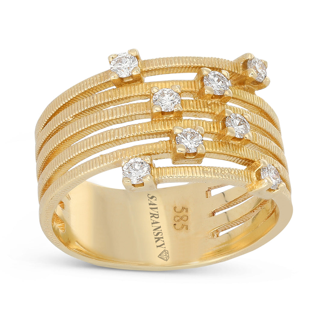 Bypass Yellow Gold Multi Row Orbit-Style Diamond Ring