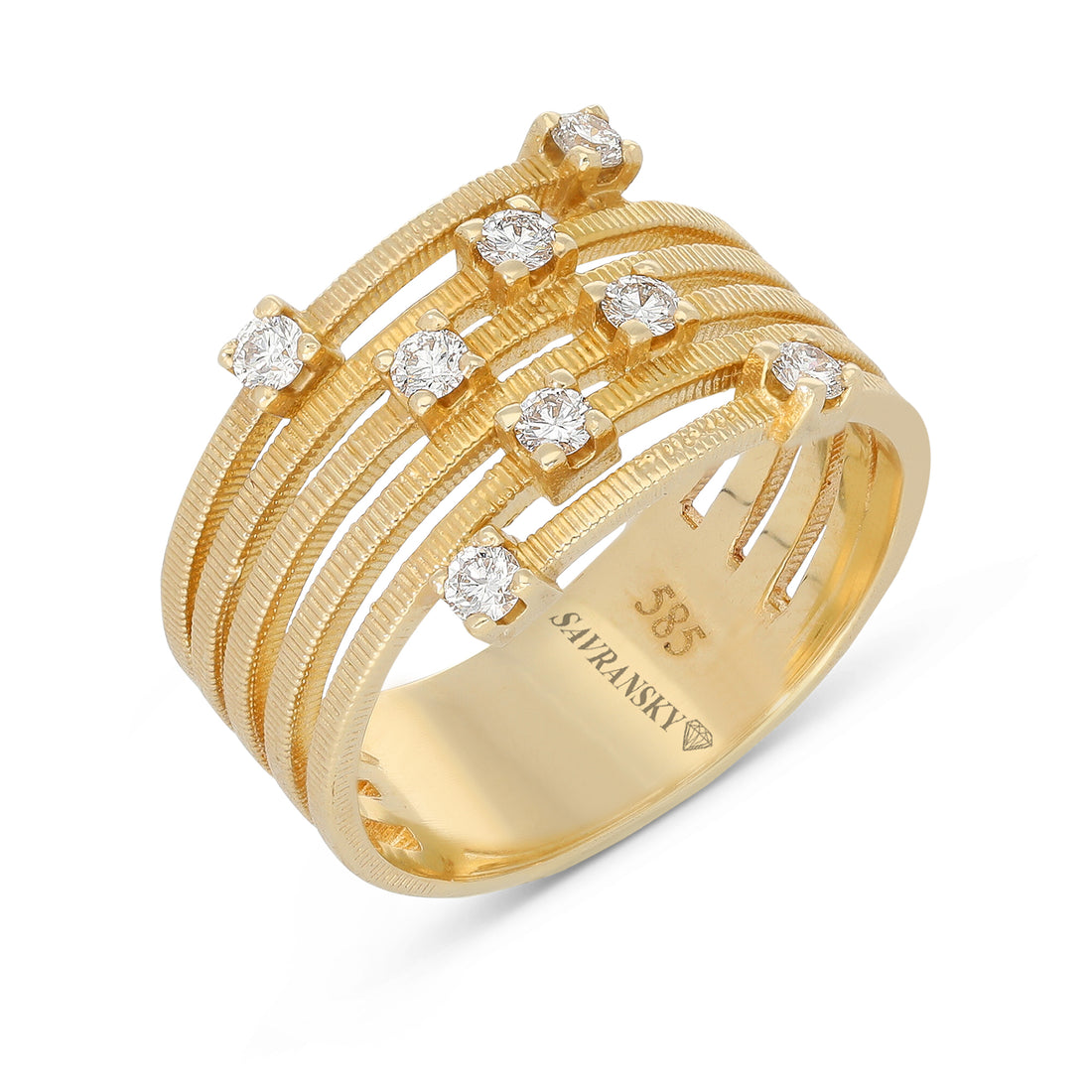 Bypass Yellow Gold Multi Row Orbit-Style Diamond Ring