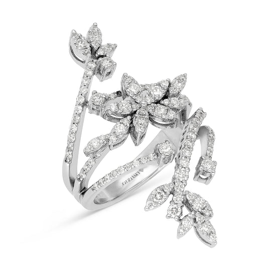 Diamond Flower Elongated Ring