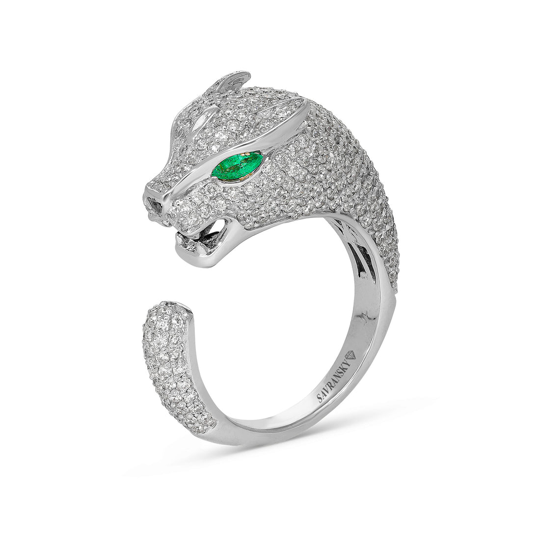 Novelty Diamond and Emerald Jaguar Statement Ring