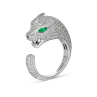 Novelty Diamond and Emerald Jaguar Statement Ring