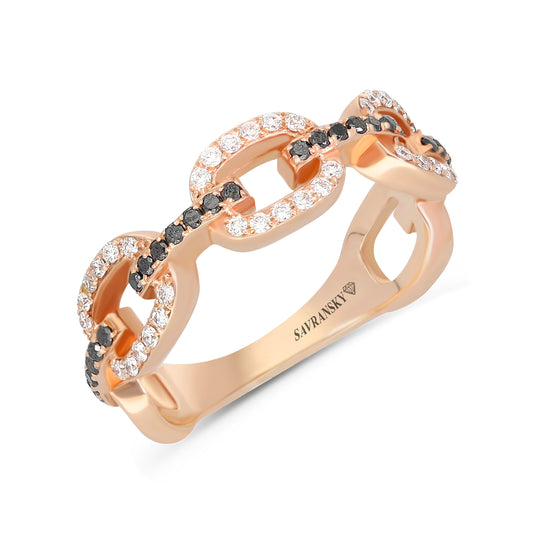 White and Black Diamond Chain Link Band Ring