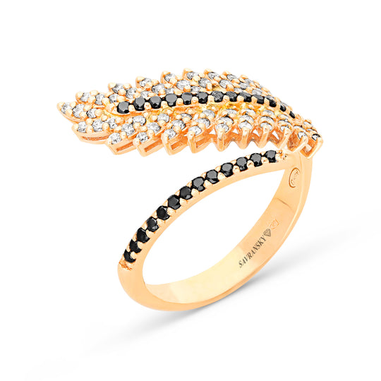 White and Black Diamond Bypass Leaf Ring