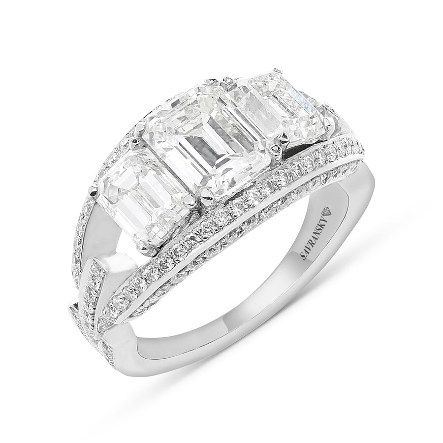 Emerald Cut Three Stone Engagement Ring