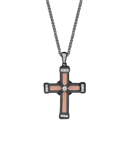 Black Gold White Diamonds Holy Land love Cross Necklace
