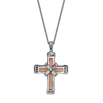 White Gold Black Diamonds Holy Land love Cross Necklace