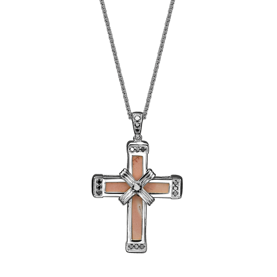 White Gold Black Diamonds Holy Land love Cross Necklace