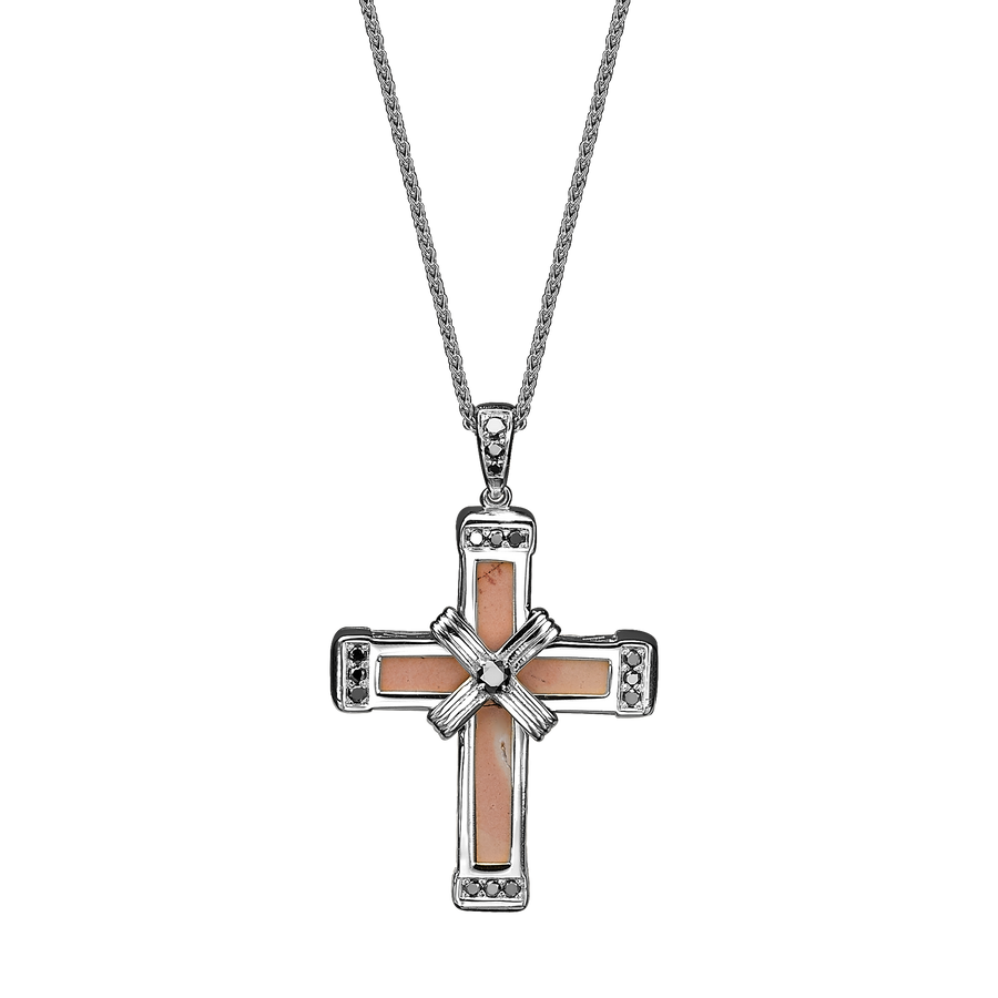 White Gold Black Diamonds Holy Land love Cross Necklace