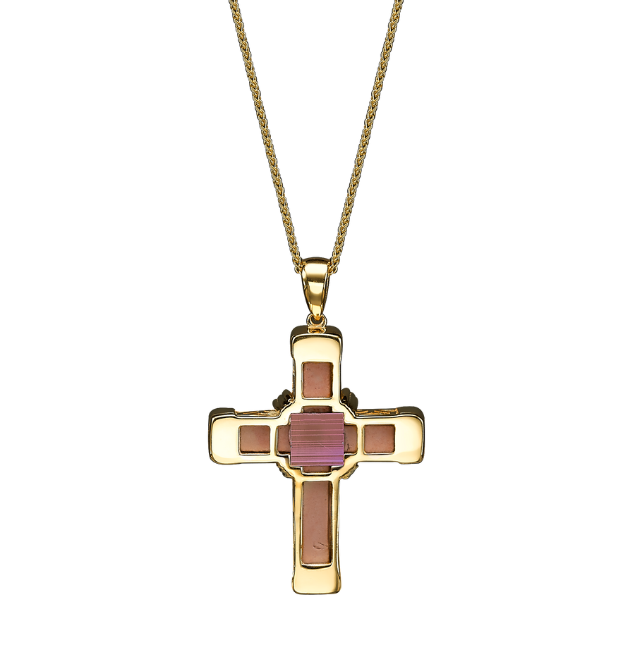 Yellow Gold White Diamond Holy Land love Cross Necklace