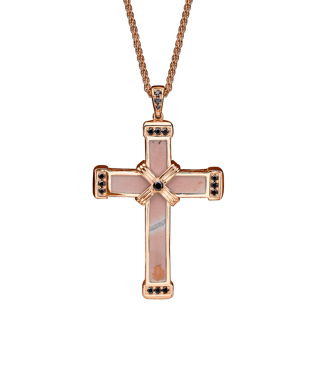 Rose Gold Black Diamonds Holy Land love Cross Necklace