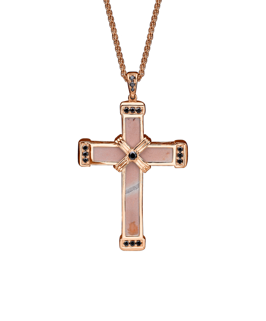 Rose Gold Black Diamonds Holy Land love Cross Necklace