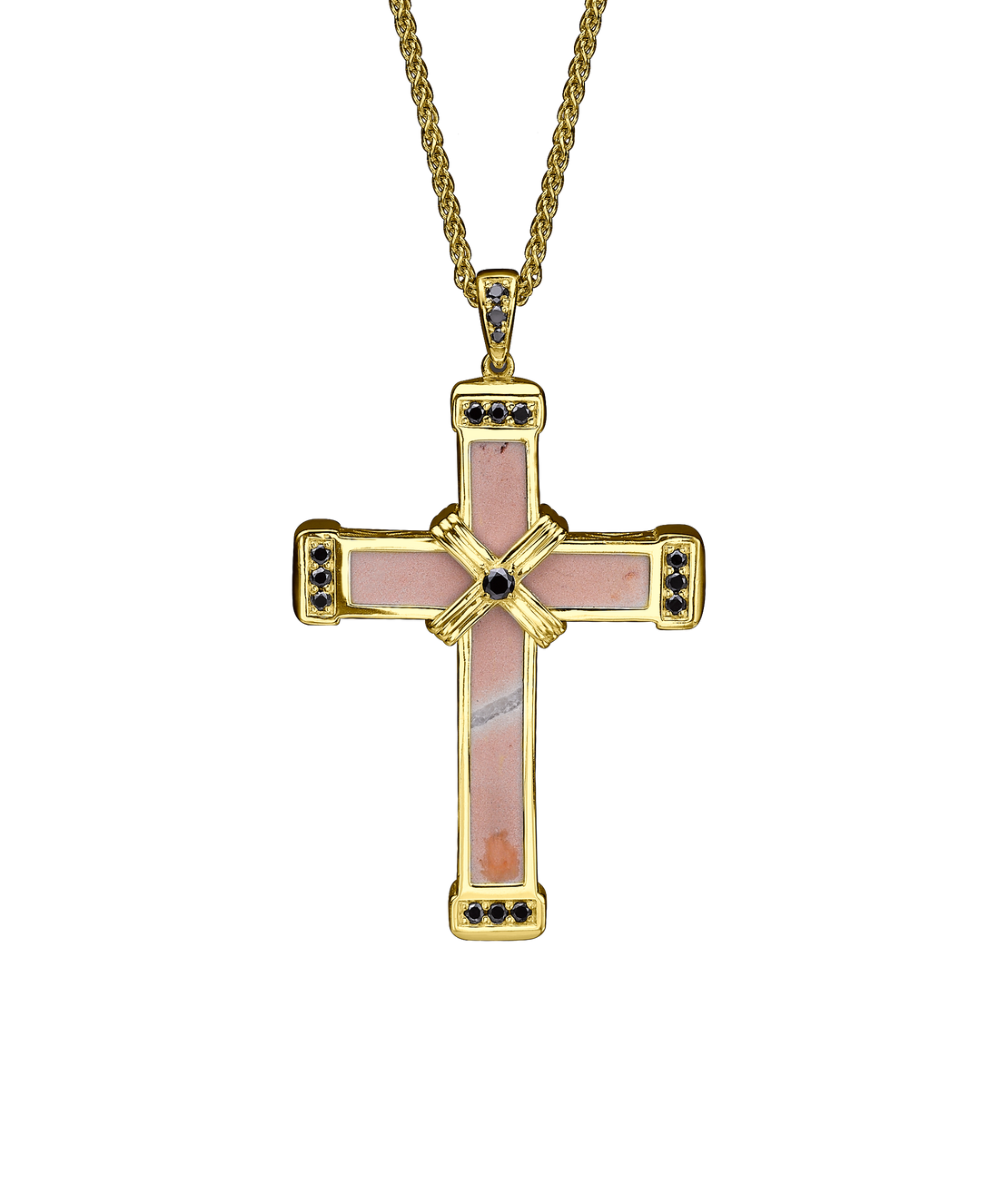 Yellow Gold Black Diamonds Holy Land love Cross Necklace