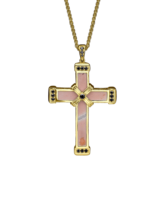 Yellow Gold Black Diamonds Holy Land love Cross Necklace