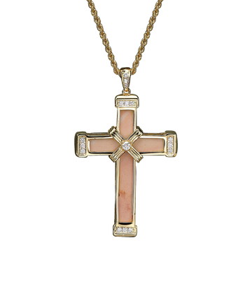 Yellow Gold White Diamond Holy Land love Cross Necklace