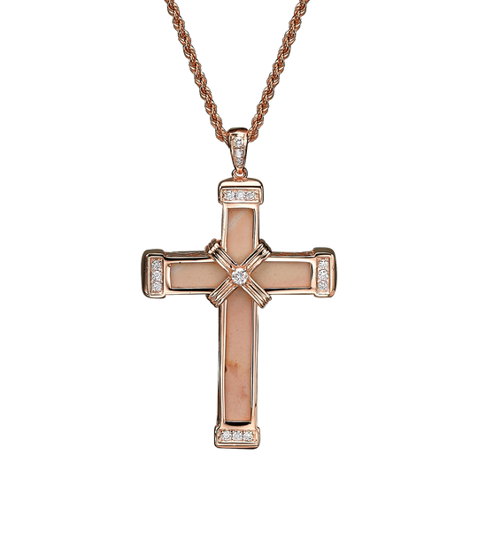 Rose Gold White Diamonds Holy Land love Cross Necklace