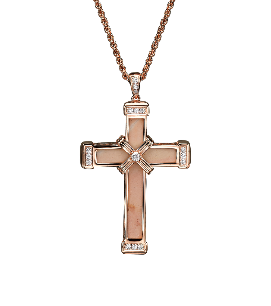 Rose Gold White Diamonds Holy Land love Cross Necklace