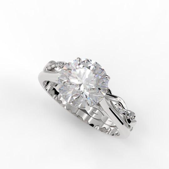 Round Brilliant Cut Hidden Halo Pave Cathedral Engagement Ring Bridal Set - 405